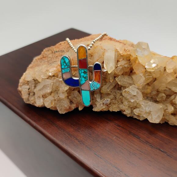 Saguaro Cactus Pendant/Brooch on 18-in Beaded Chain - Picture 4 of 5